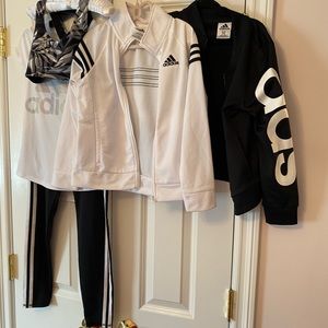 Girls size 7/8 Adidas track jackets, pants, top and bonus sports bra